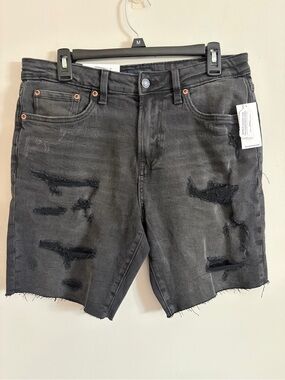 Aeropostale Men's Distressed Black Denim Jean Shorts